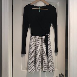 Black and White Faux Wrap Dress